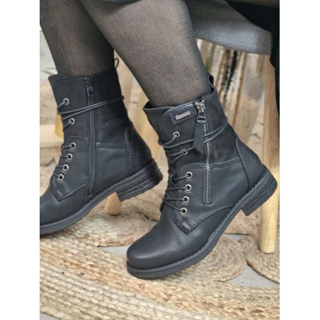 Bottines femme bi-matière Alyson noires avec lacets