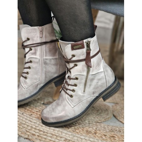 Bottines femme bi-matière Alyson argent avec lacets