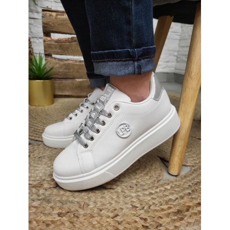 Baskets femme sneakers LPB Jone blanches et argent