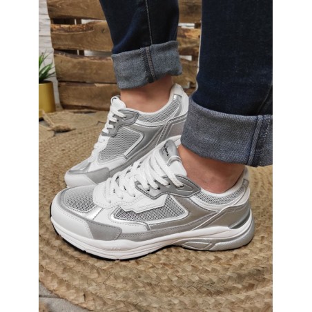 Baskets sportswear femme Pepe Jeans dave shine blanches