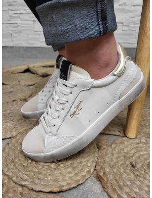 Baskets cuir femme Pepe Jeans lane moon blanches