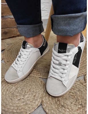 Baskets cuir femme Pepe Jeans lane glam blanches