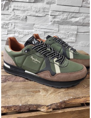 Baskets homme sneakers Pepe Jeans brit road kaki