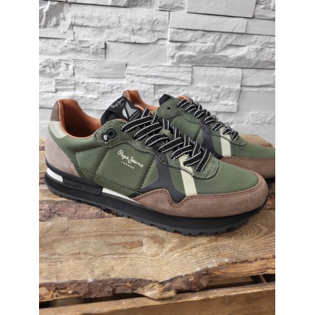 Baskets homme sneakers Pepe Jeans brit road kaki