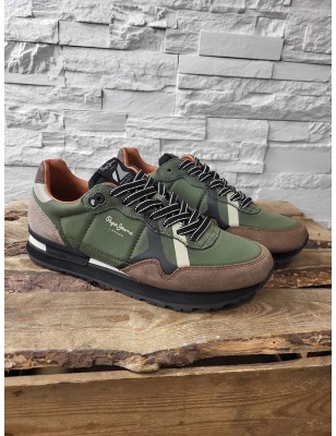 Baskets homme sneakers Pepe Jeans brit road kaki