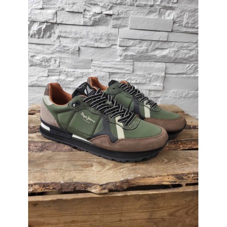 Baskets homme sneakers Pepe Jeans brit road kaki