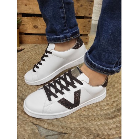 Baskets femme Victoria Tenis piel glitter blanches