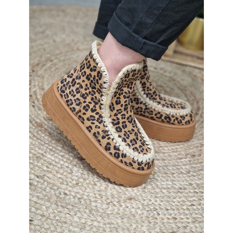 Boots fourrees compensees femme Winter leopard