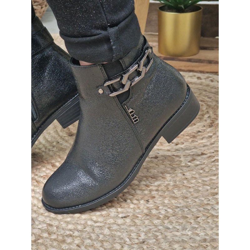 Bottines noires brillantes femme online