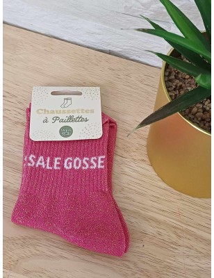 Chaussettes à paillettes "sale gosse" fushia