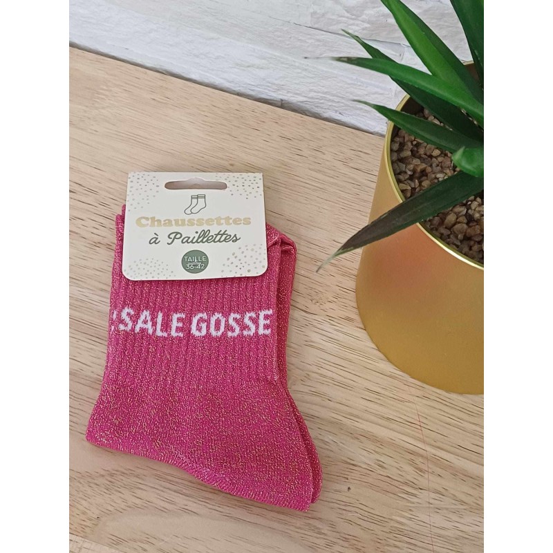 Chaussettes à paillettes "sale gosse" fushia