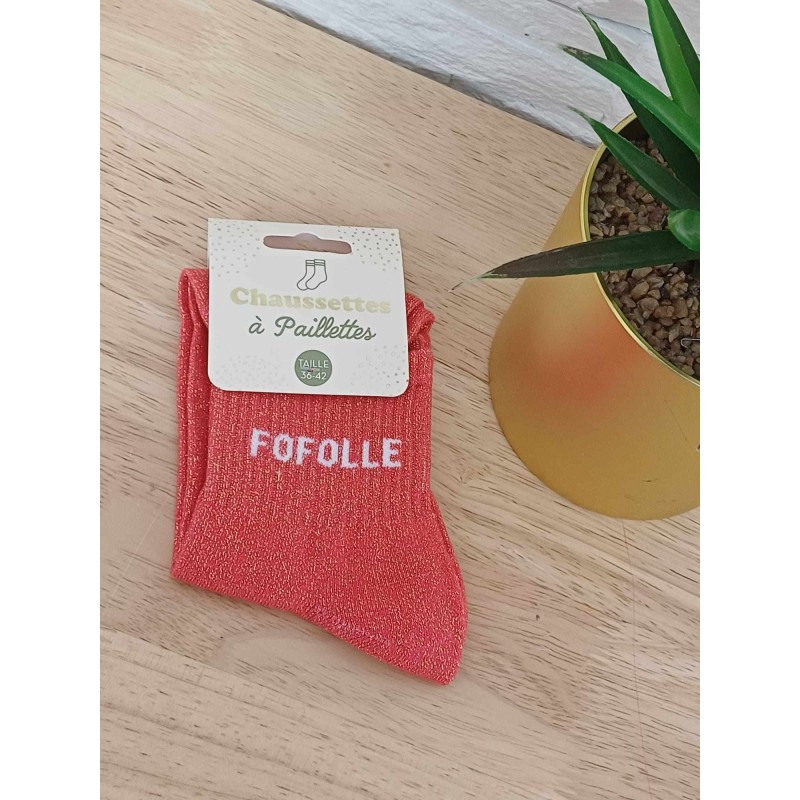 Chaussettes à paillettes "fofolle" orange