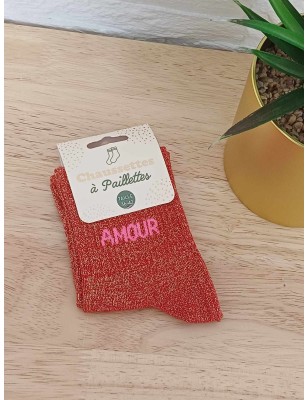 Chaussettes à paillettes "amour" rouges