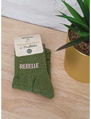 Chaussettes à paillettes "rebelle" kaki