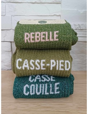 Chaussettes à paillettes "rebelle" kaki