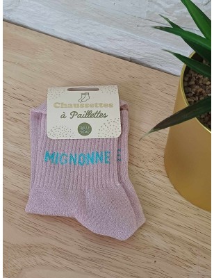 Chaussettes à paillettes "mignonne" roses