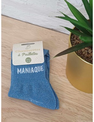 Chaussettes à paillettes "maniaque" bleues