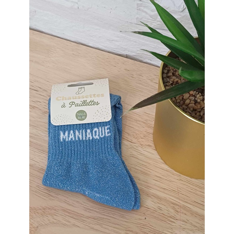 Chaussettes à paillettes "maniaque" bleues