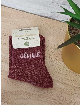 Chaussettes à paillettes "géniale" bordeaux