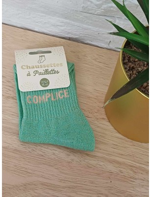 Chaussettes à paillettes "complice" vert d'eau