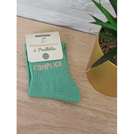 Chaussettes à paillettes "complice" vert d'eau