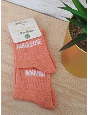 Chaussettes à paillettes duo "fabuleuse maman" orange