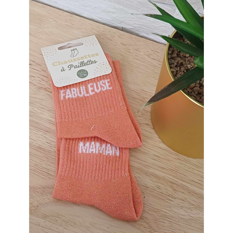 Chaussettes à paillettes duo "fabuleuse maman" orange