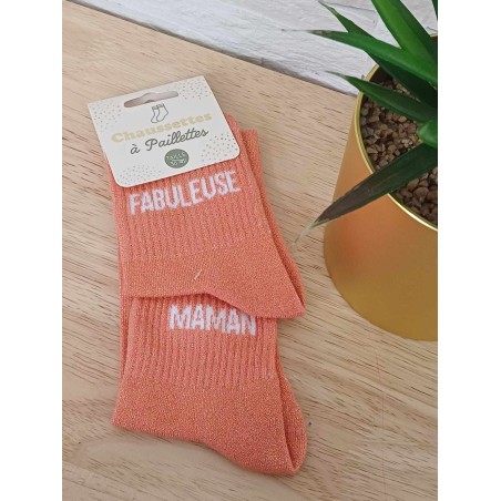 Chaussettes à paillettes duo "fabuleuse maman" orange