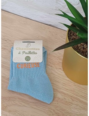 Chaussettes à paillettes "curieuse" bleues