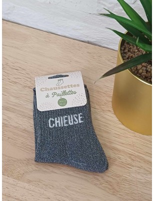 Chaussettes à paillettes "chieuse" noires