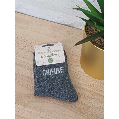 Chaussettes à paillettes "chieuse" noires