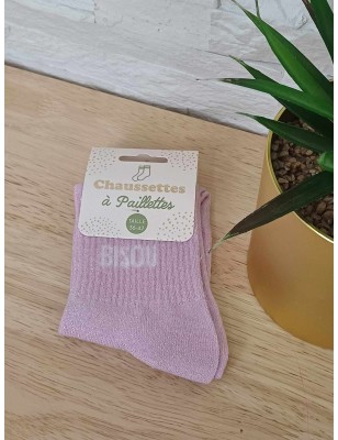 Chaussettes à paillettes "bisou" roses