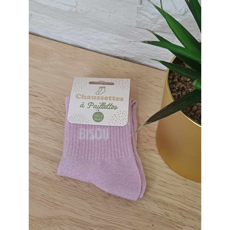 Chaussettes à paillettes "bisou" roses