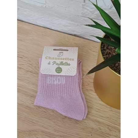 Chaussettes à paillettes "bisou" roses