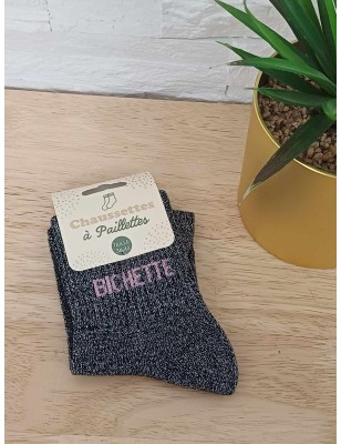 Chaussettes à paillettes "bichette" noires