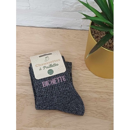 Chaussettes à paillettes "bichette" noires