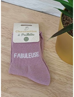 Chaussettes à paillettes "fabuleuse" roses