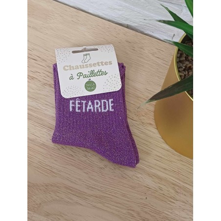 Chaussettes à paillettes "fêtarde" violettes