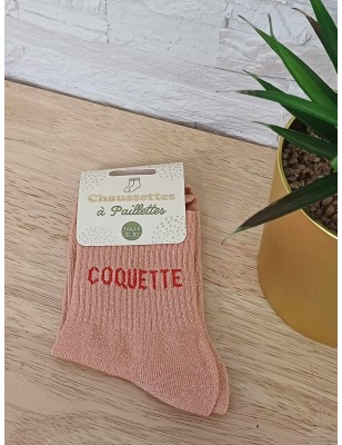 Chaussettes à paillettes "coquette" saumon