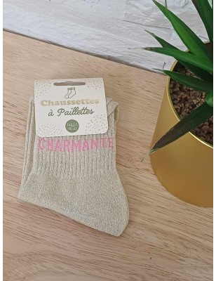 Chaussettes à paillettes "charmante" dorées