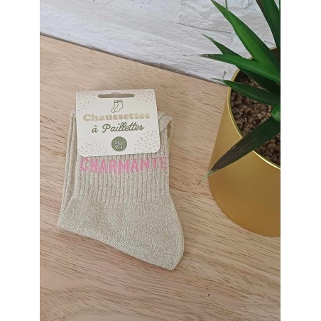 Chaussettes à paillettes "charmante" dorées