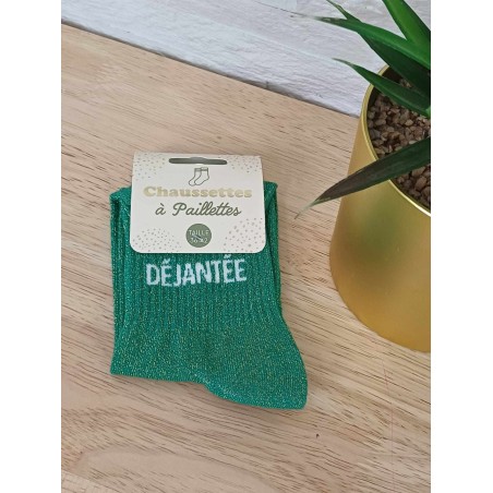 Chaussettes à paillettes "déjantée" vertes