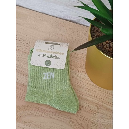 Chaussettes à paillettes "zen" vert clair