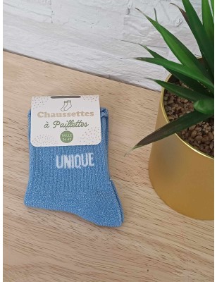 Chaussettes à paillettes "unique" bleues