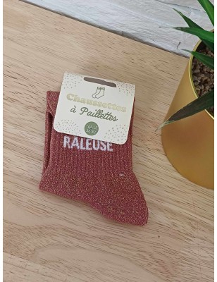 Chaussettes à paillettes "raleuse" marron