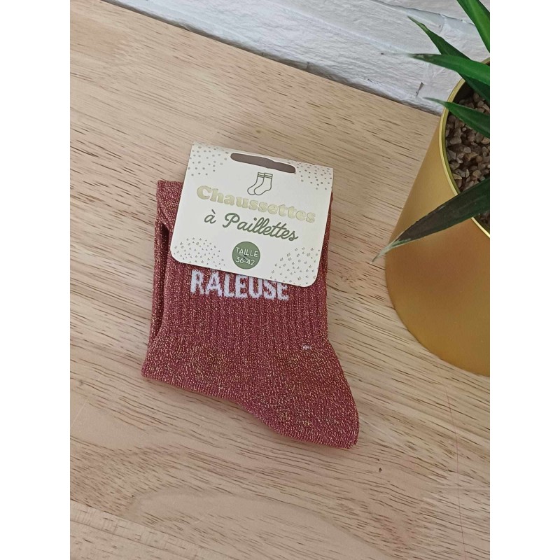 Chaussettes à paillettes "raleuse" marron