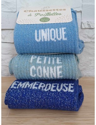 Chaussettes à paillettes "unique" bleues