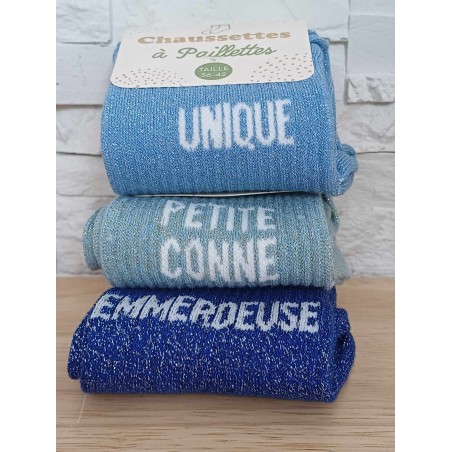 Chaussettes à paillettes "unique" bleues