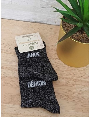 Chaussettes à paillettes "ange démon" noires