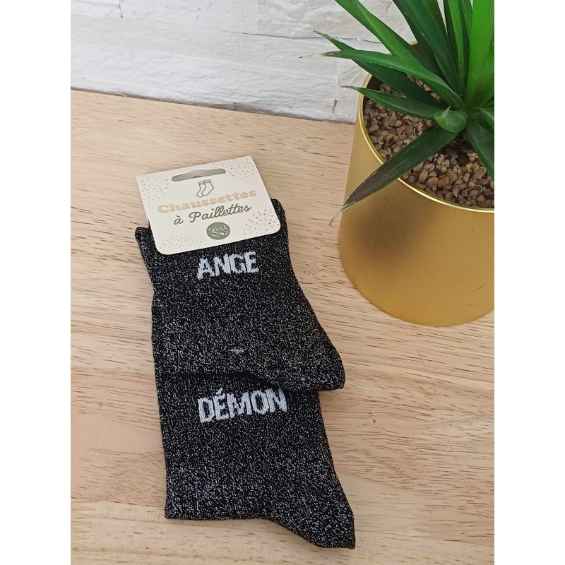 Chaussettes à paillettes "ange démon" noires